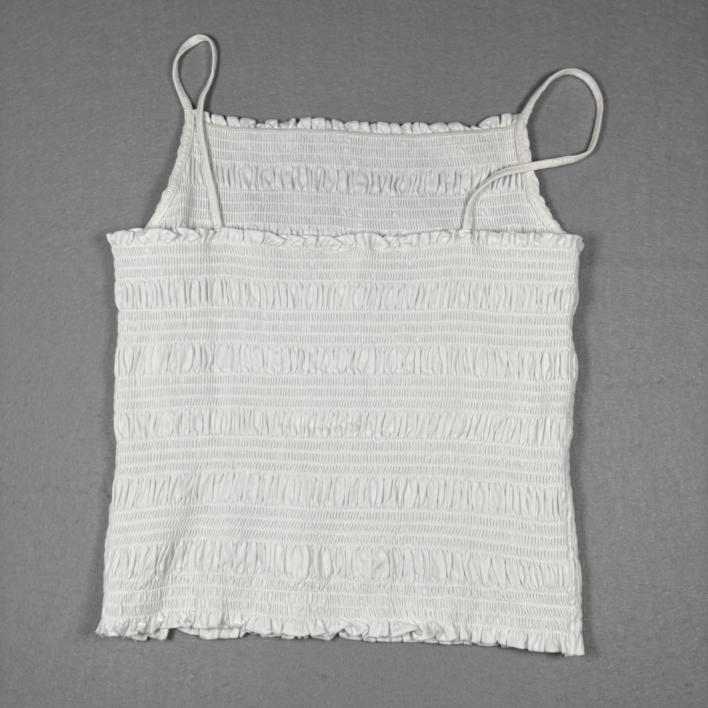 H&M Ruffled Stretchy Spaghetti Strap Cami Top Women's Size XL White Summer Tank - Picture 2 of 5